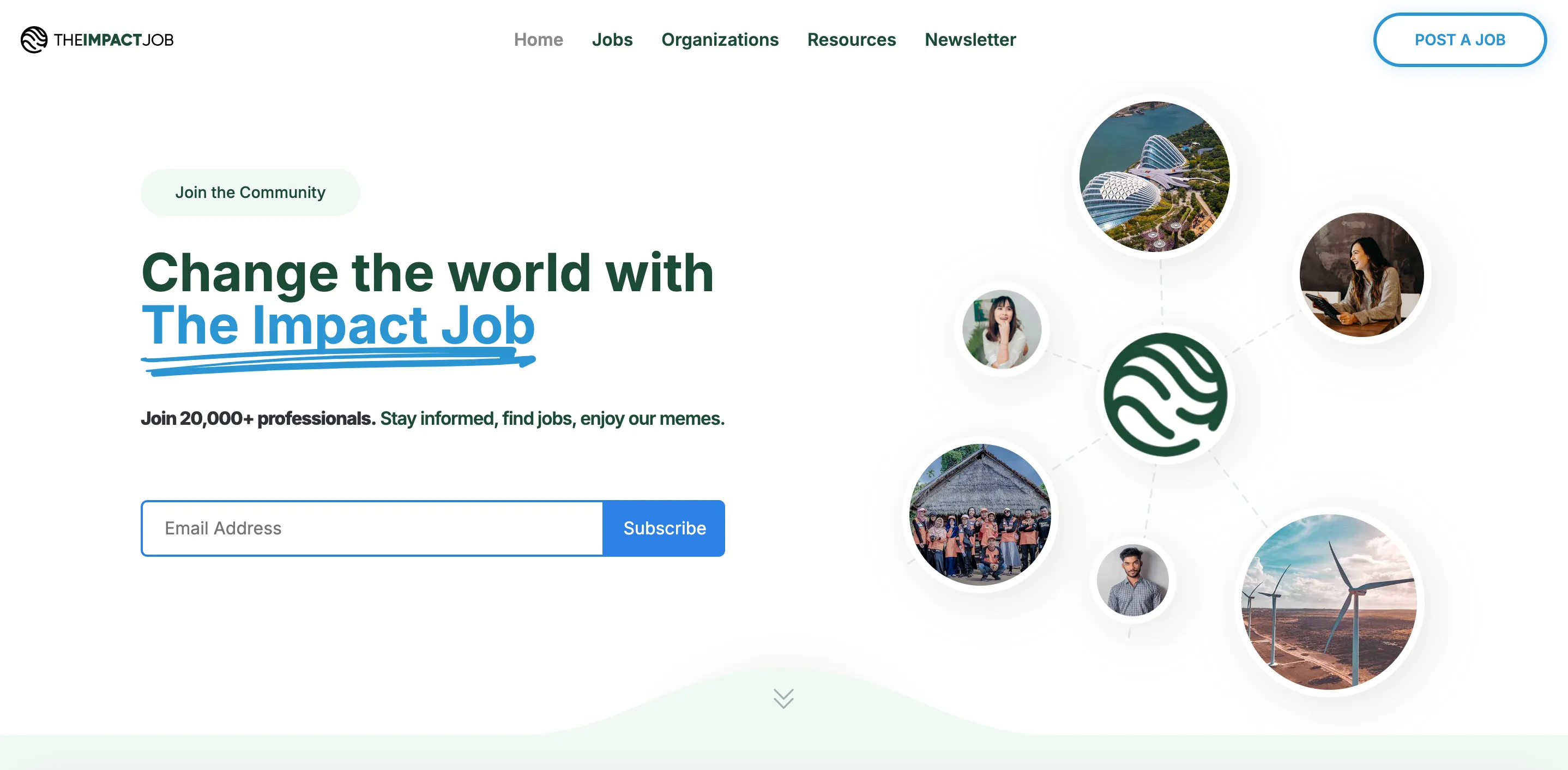 The Impact Job niche job board homepage