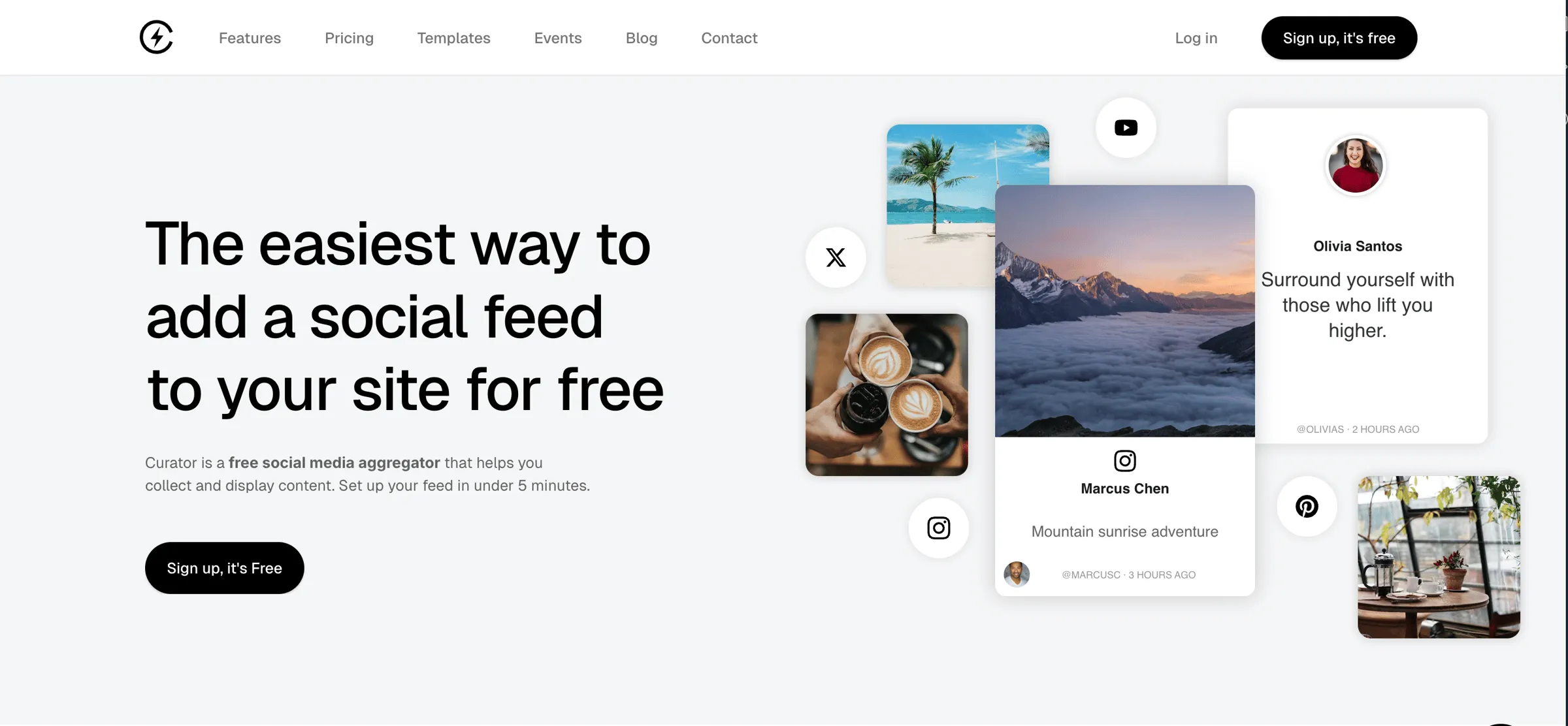 Screenshot of the Curator social feed aggregation product shown in an email