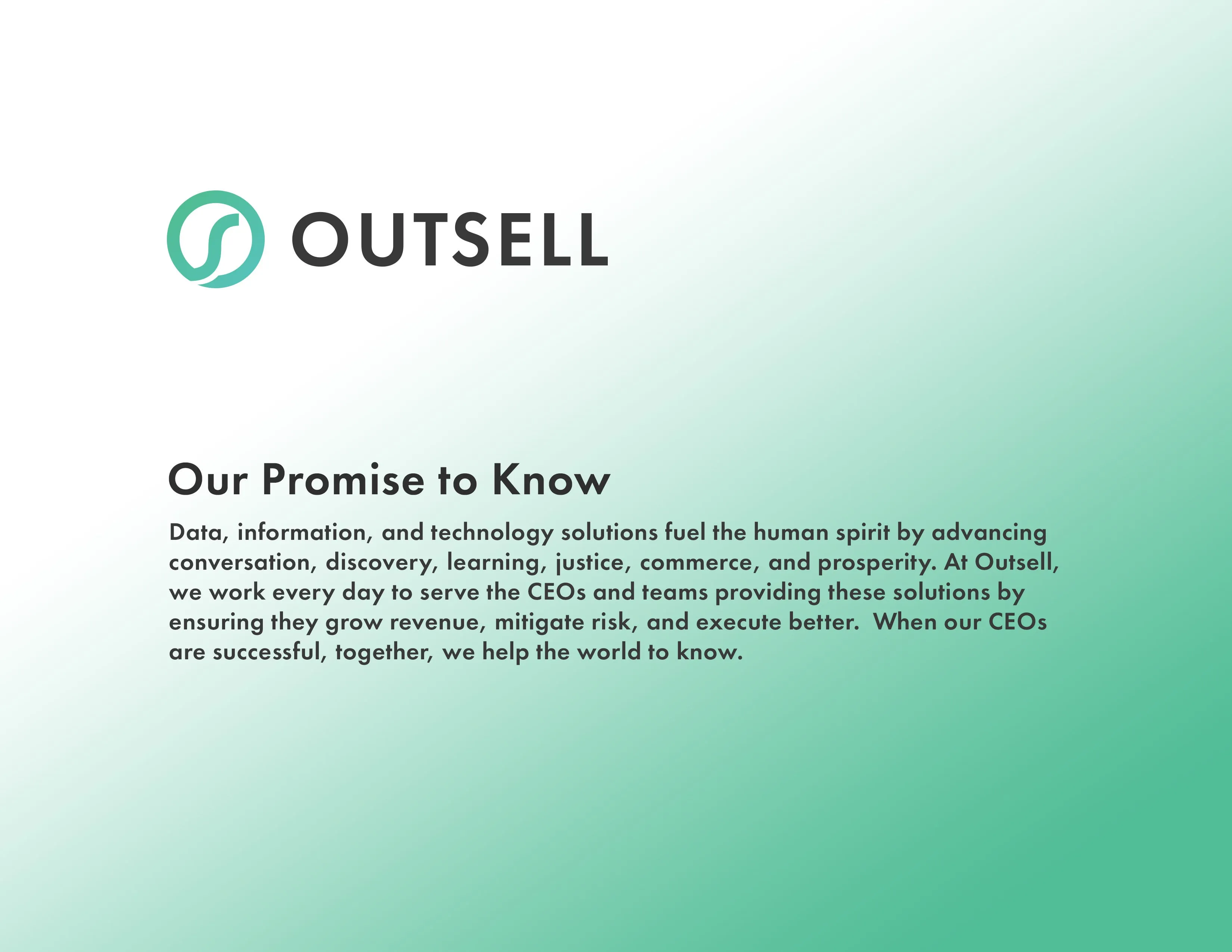Outsell’s purpose statement graphic titled “Our Promise to Know”