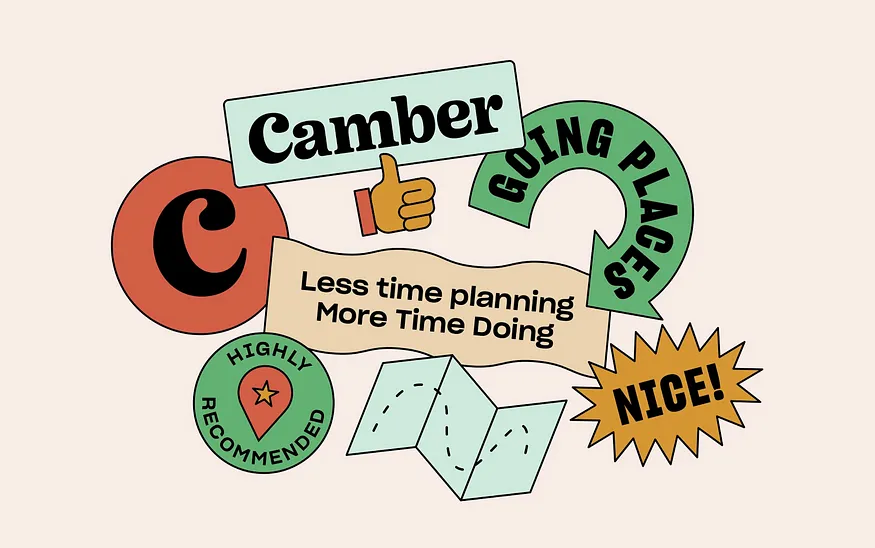 Camber brand and UI design board-style layout