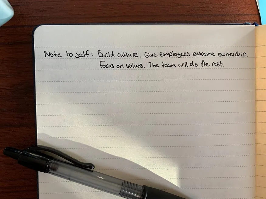 Handwritten note to self, page one