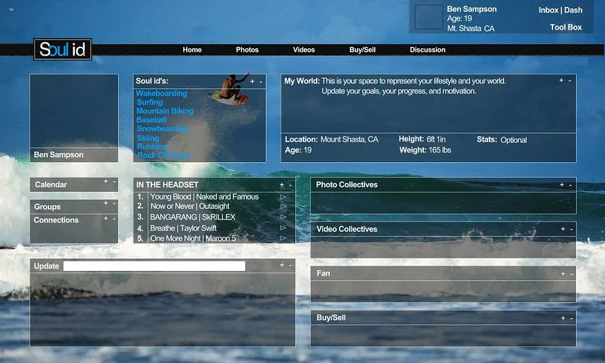 Early Soul id profile design featuring a full high-resolution background image