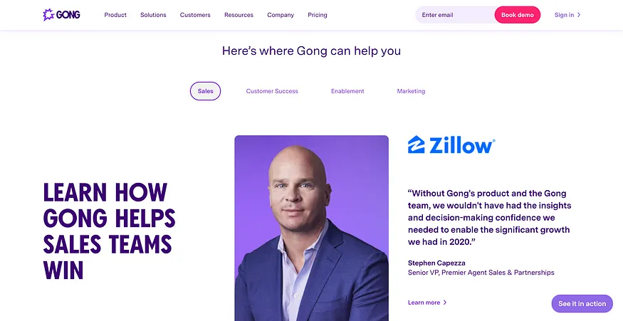 Gong.io website homepage