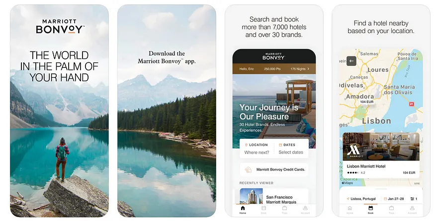 Marriott Bonvoy mobile app screens