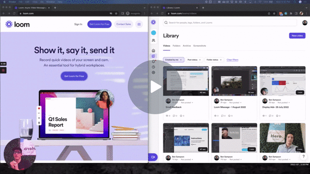 Animated gif demonstrating Loom video messaging